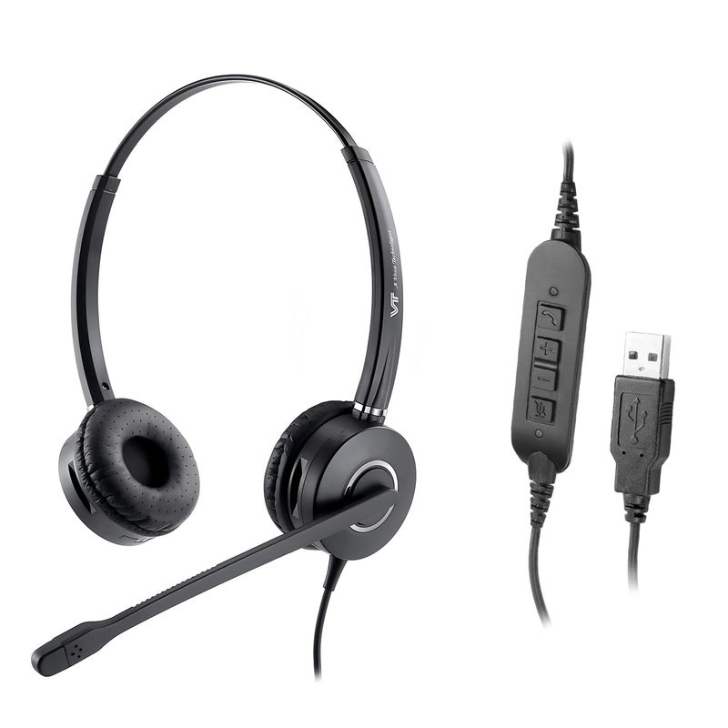 VT Computer USB Headset with Noise-Cancellation-Microphone - UC Headset Compatible with MS Teams,Mitel,MicroSIP Used for Cisco Jabber,Zoom,Genesys,GoogleMeet,Bria,3CX,etc. - Image 1